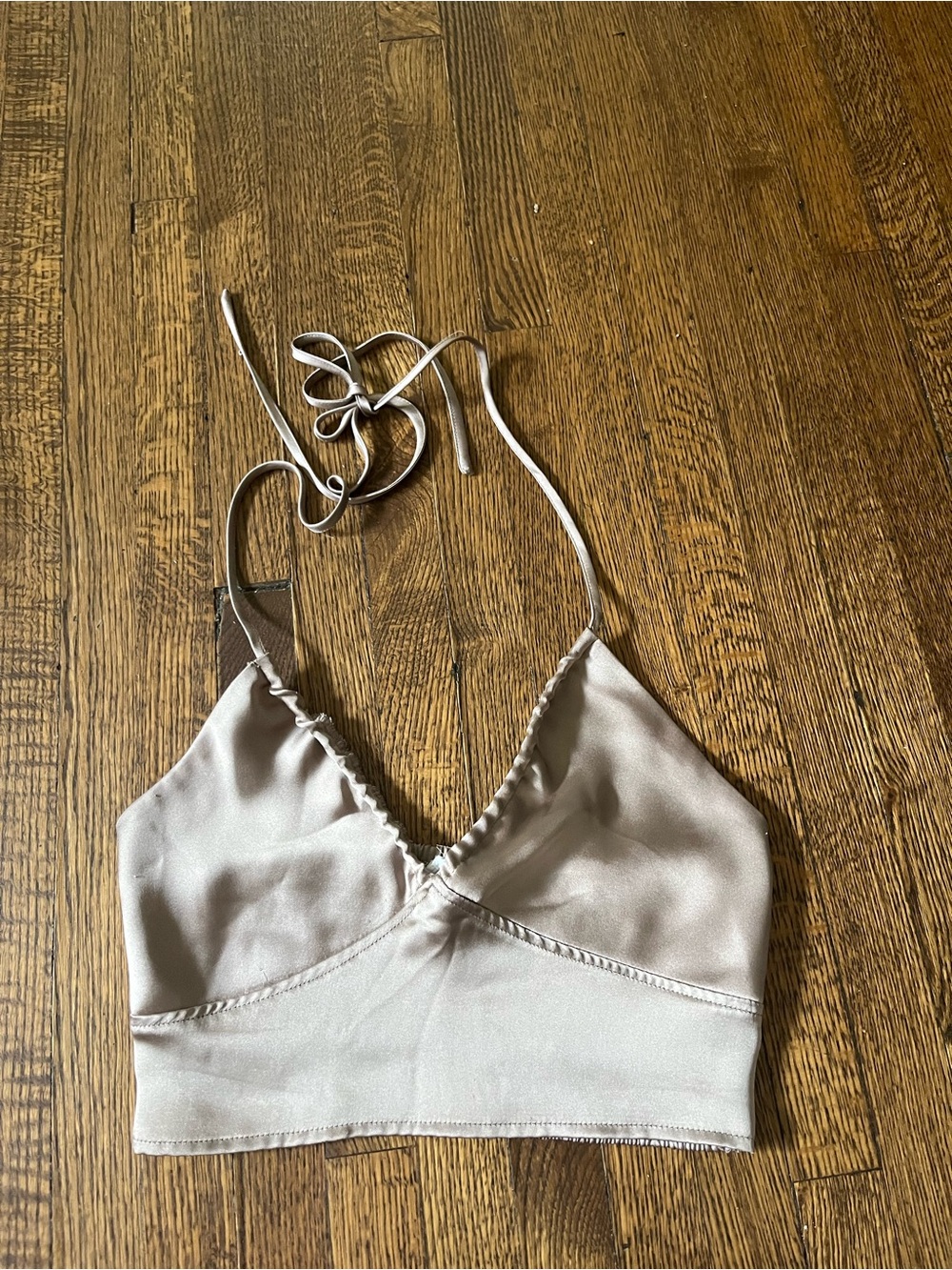 Garage Silky Satiny V-Neck Top in Light Beige